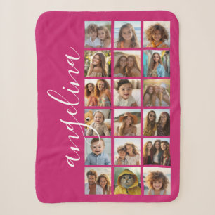 18 Photo Collage - CAN EDIT background colour Sherpa Blanket