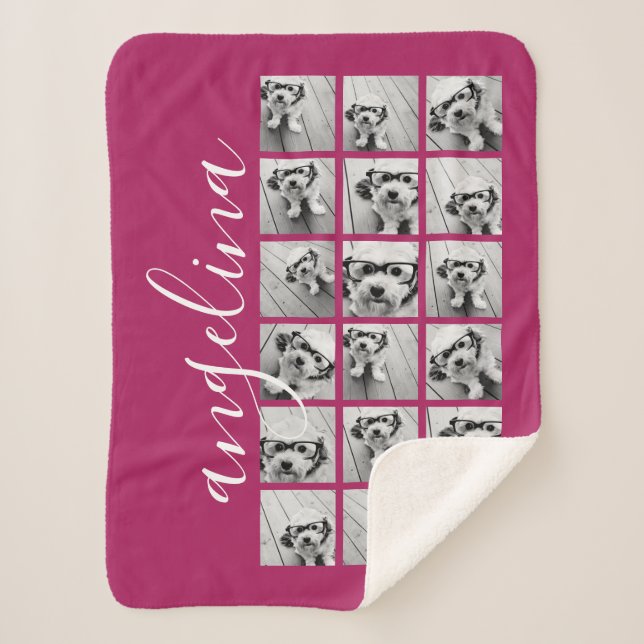 18 Photo Collage - CAN EDIT background colour Sherpa Blanket (Front)