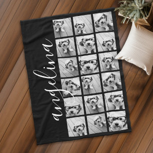 18 Photo Collage - CAN edit black - script name Fleece Blanket