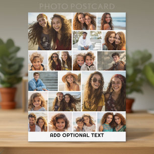 18 Photo Collage - Custom Text - Black and White Postcard