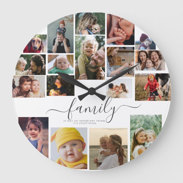 18 Photo Collage Cute Family Love Memory Large Clock (Front)