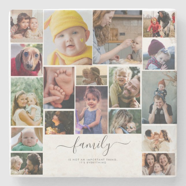 18 Photo Collage Cute Family Love Memory Stone Coaster (Front)
