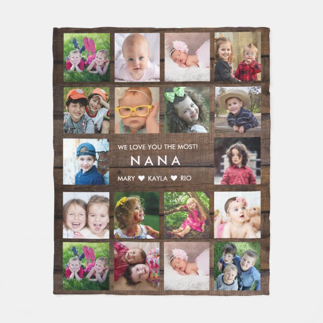18 Photo Collage Dark Wood Love You Nana Fleece Blanket (Front)
