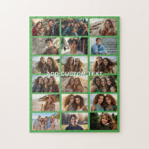 18 photo collage maker - with 1 line of text Green Jigsaw Puzzle