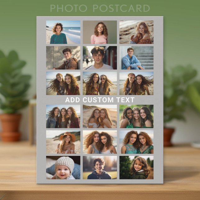 18 photo collage maker - with 1 line of text postcard (Custom Photo Postcard with Lots of Pictures)