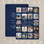 18 Photo Collage Navy Blue What a Year! Modern Foil Holiday Card<br><div class="desc">What a year to remember! Send stylish joyful greetings and share 18 of your favourite pictures with a custom 5x7 photo collage navy blue and rose gold foil holiday card. Text on this template is simple to personalise to include any wording such as Merry Christmas, Happy Holidays, Seasons Greetings, New...</div>