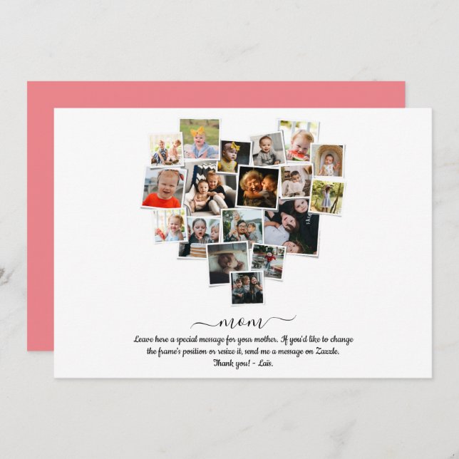 18 Photos Collage Heart Shape Happy Mother's Day Invitation (Front/Back)