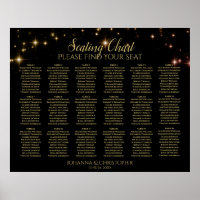 18 Table Gold Sparkles Black Wedding Seating Chart