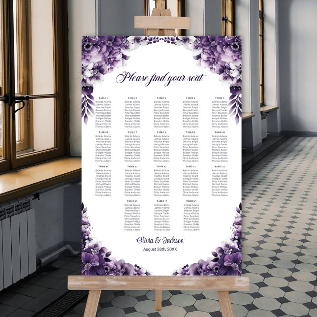 18 Table Purple Floral Wedding Seating Chart (Creator Uploaded)