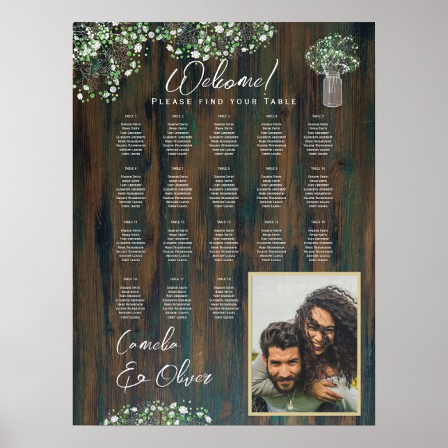 18 Table Rustic Wood Gypsophila PHOTO SEATING Foam Poster (Front)