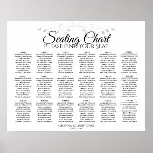 18 Table Silver Filigree Wedding Seating Chart