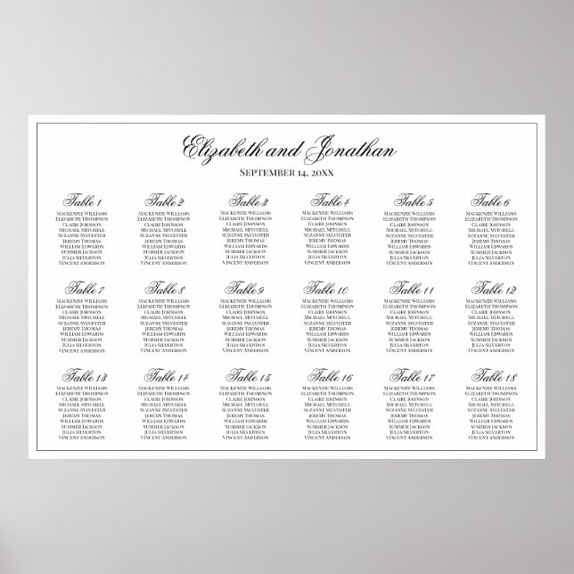 18 Table Simple Elegance Wedding Seating Chart (Front)