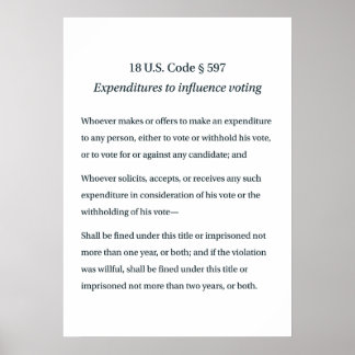 18 US Code 597 Expenditures to Influence Voting Poster