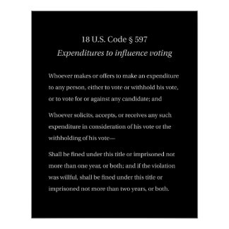 18 US Code 597 Expenditures to Influence Voting Poster