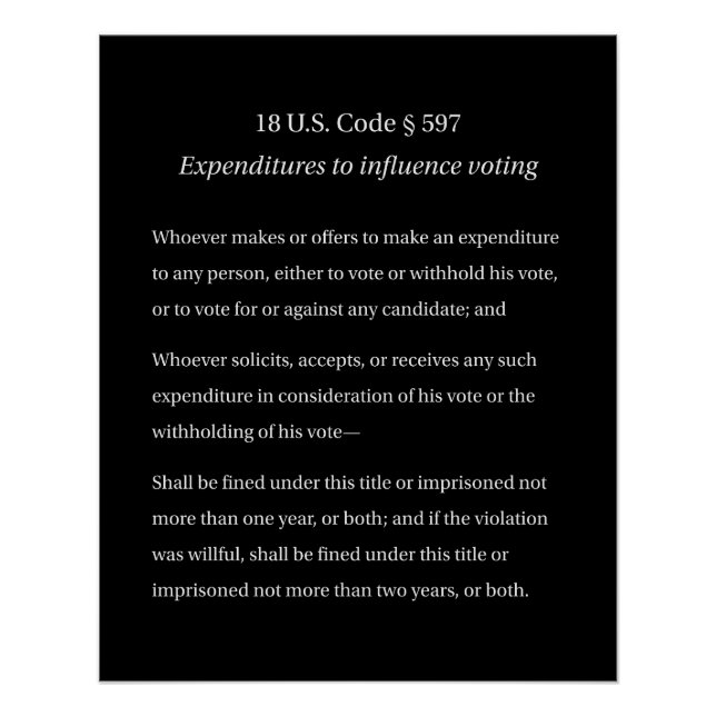18 US Code 597 Expenditures to Influence Voting Poster (Front)