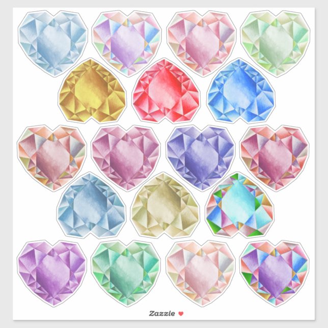    18 Watercolor Heart Gemstones Cute Colourful Fu (Sheet)