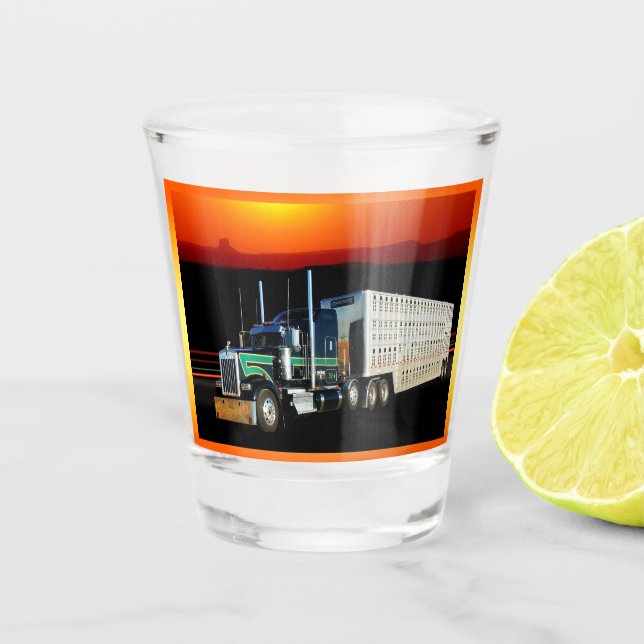 18 Wheeler Cattle Truck in Sunset Shot Glass (Front)
