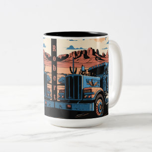 18 Wheeler Simi Tractor Trailer Truck Personalized Two-Tone Coffee Mug