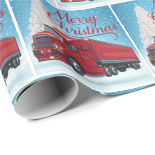 18 Wheeler Truck And Trailer  Big Rig Christmas Wrapping Paper