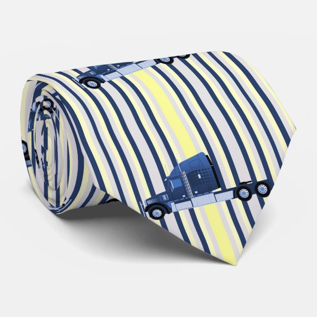 18 Wheeler Truck On Blue Stripe Tie (Rolled)