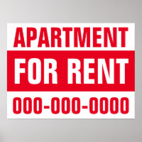 18" X 24" Apartment For Rent Paper Poster