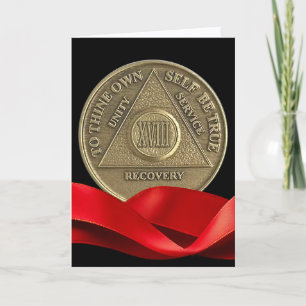 18 Year Happy Anniversary AA Coin Red Ribbon Card