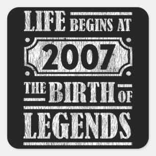 18 Year Old 2007 Birth Legend 18th Birthday Gift Square Sticker