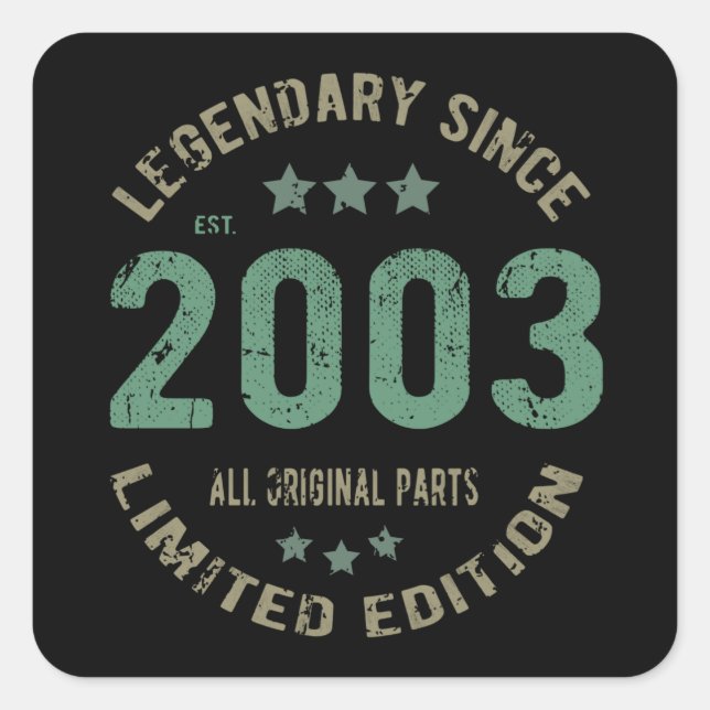 18 Year Old Bday 2003 Legend Since 18th Birthday Square Sticker (Front)