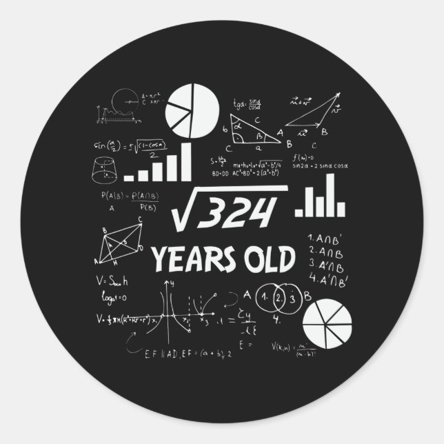 18 Year Old Bday Geeky Math 18th birthday Gift Classic Round Sticker (Front)
