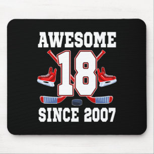 18 Year Old Birthday Ice Hockey Theme Awesome Sinc Mouse Pad
