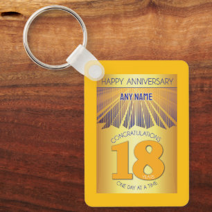 18 Year Sober Anniversary   Golden Ray 12 Step Key Ring