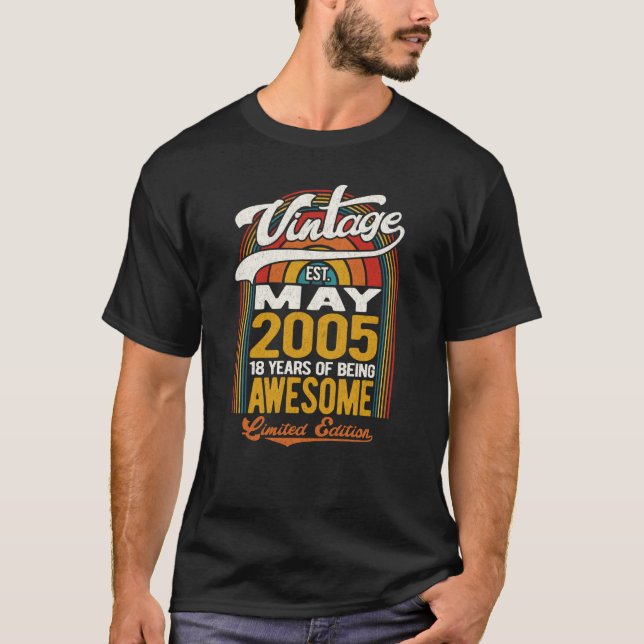 18 Years Of Being Awesome Born In May 2005 18th Bi T-Shirt (Front)