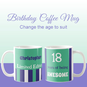 18 years of being awesome name green purple coffee mug
