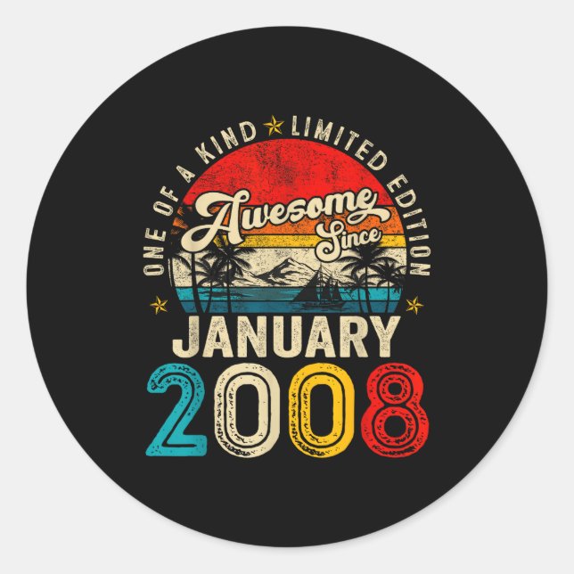 18 Years Old Awesome Since January 2008 18th Birth Classic Round Sticker (Front)