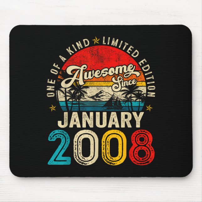 18 Years Old Awesome Since January 2008 18th Birth Mouse Pad (Front)