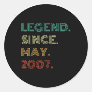 18 Years Old Legend Since May 2007 18th Birthday Classic Round Sticker