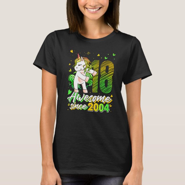 18 Years Old  Unicorn Flossing 18th Birthday Unico T-Shirt (Front)