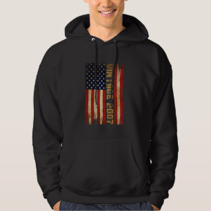 18 Years Old Vintage 2007 American Flag 18th Birth Hoodie