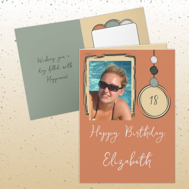 18th add name photo any age orange birthday card (Creator Uploaded)