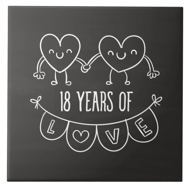 18th Anniversary Gift Chalk Hearts Ceramic Tile (Front)