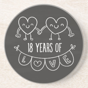 18th Anniversary Gift Chalk Hearts Coaster