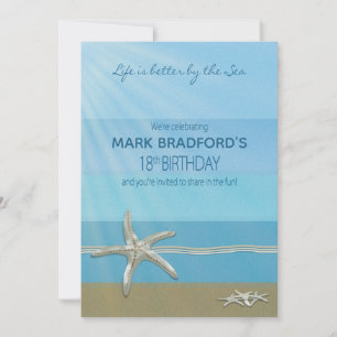 18th Biorthday Invitation, Ocean, Starfish, Name Invitation