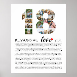 18th birthday adult reasons why we love you photo poster