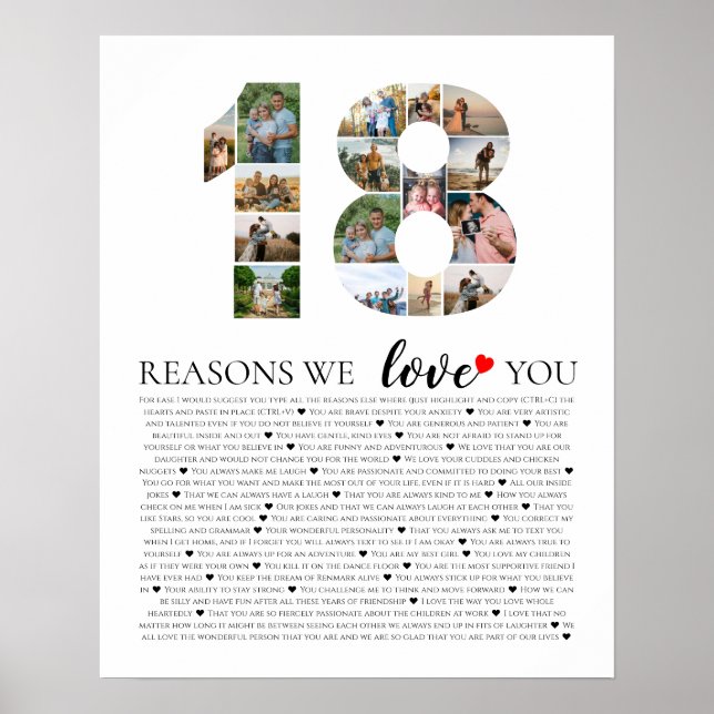 18th birthday adult reasons why we love you photo poster (Front)