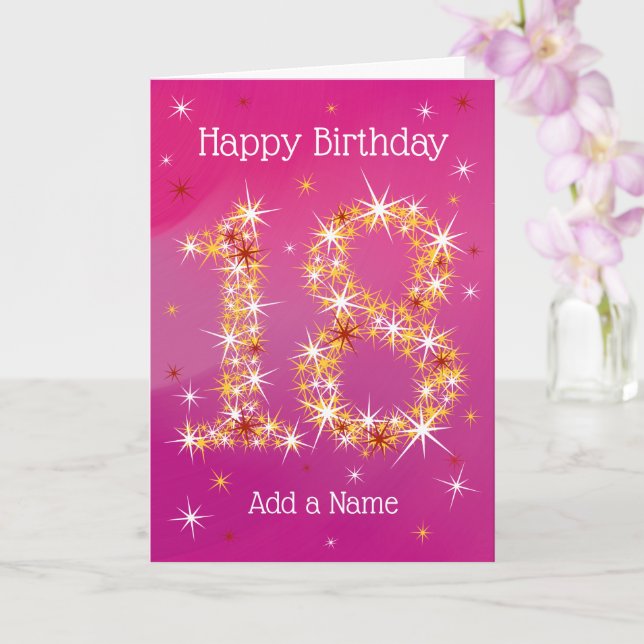18th Birthday - Age 18 in Star Numbers - Pink Card (Orchid)