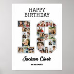 18th Birthday Anniversary Number 18 Photo Collage Poster<br><div class="desc">Celebrate 18th birthday or wedding anniversary with this printable photo collage. Choose your favourite photos for display. Customise the name, text and date to fit your occasion. This will be a lovely keepsake with personalised message to look back on with family and friends. If you need any other number as...</div>