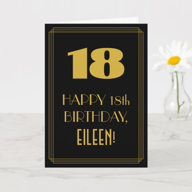 18th Birthday ~ Art Deco Inspired Look "18" & Name Card (Small Plant)