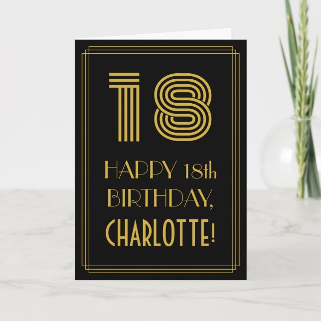 18th Birthday: Art Deco Inspired Look "18" & Name Card (Front)