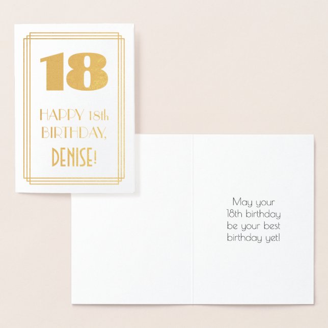 18th Birthday: Art Deco Inspired Look "18" & Name Foil Card (Display)