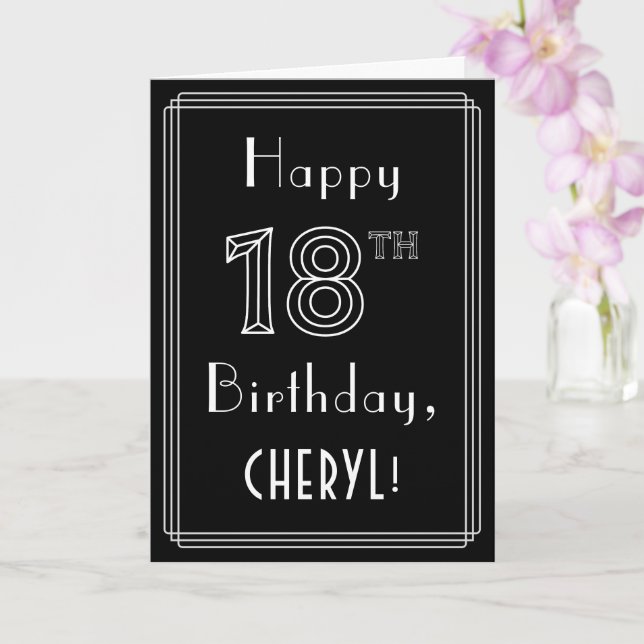 18th Birthday: Art Deco Style # 18 & Custom Name Card (Orchid)
